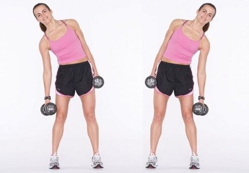 Flexões laterais com halteres para fortalecer os músculos abdominais